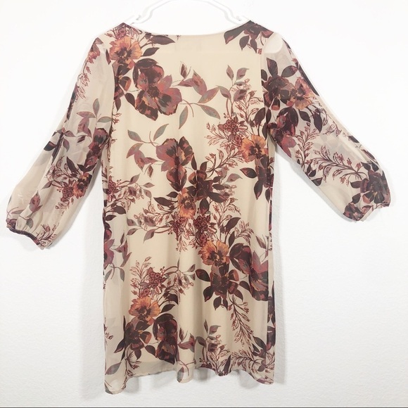Lulus🔥SALE🔥Shifting dears tan and brown floral shift dress Small - Picture 4 of 9